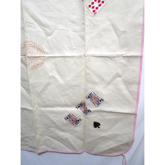 VTG George B Tan Hand Embroidered Playing Card Table Cloth Cover 33" x 33" - Picture 6 of 14